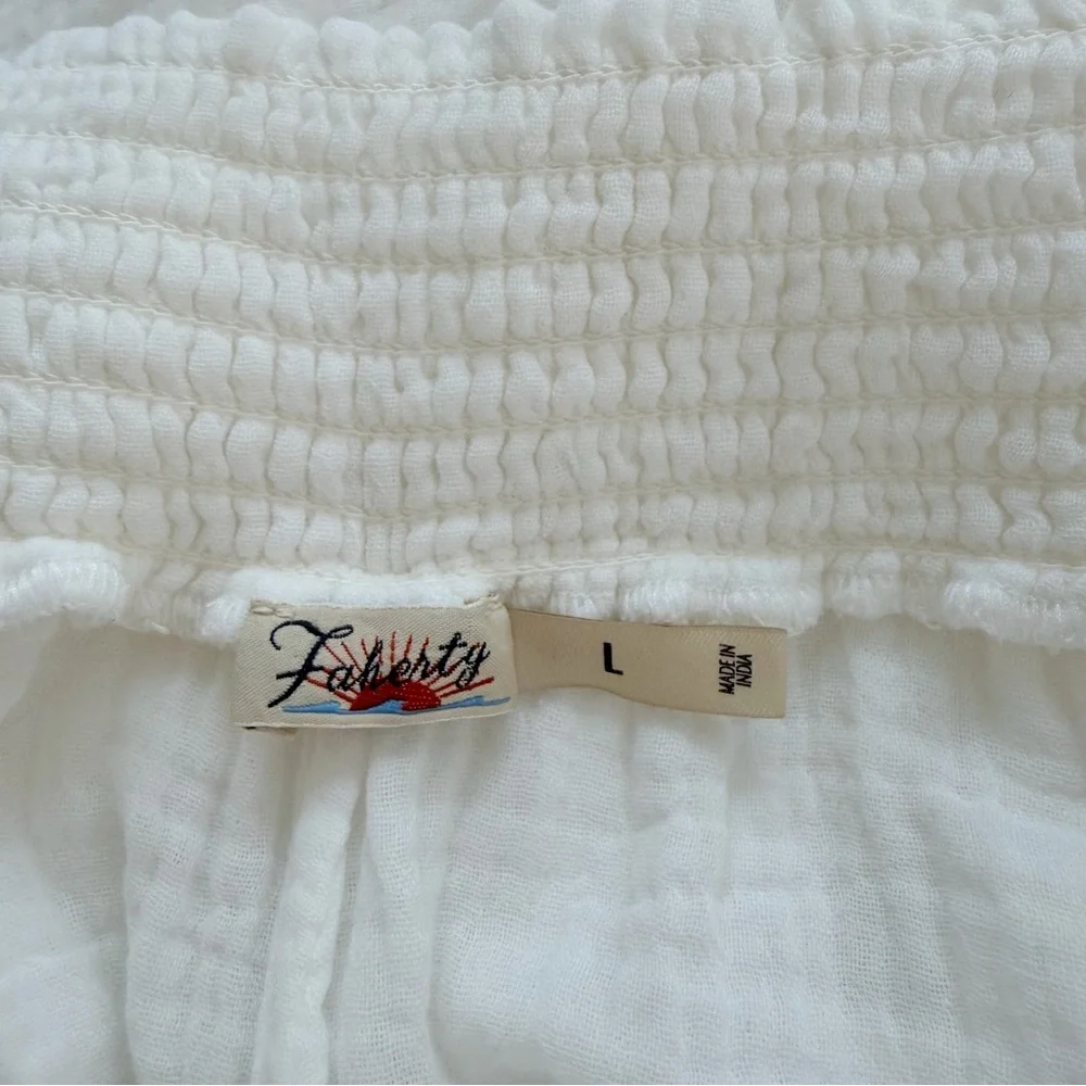 Faherty Dream Cotton Gauze Wide Leg Pant in White Size Large resort wear - Picture 8 of 10